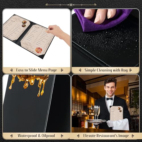 2 Pack Restaurant Menu Covers Holders 8.5" X 11", Single View Synthetic Leather Menu Holder Covers Book Style with Angled Corners Black for Wine List, Menu Sleeves Home Use (2, 1 Page) - size: 1 Page
