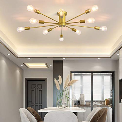 Garwarm Sputnik Ceiling Light Fixture, 10-Light Gold Semi Flush Chandelier - color: 10-Light,Gold