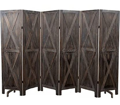 Premium Home 6-Panel Room Divider, Rustic Brown Barn Door X-Pattern Screen - color: Barnwood Brown - X Pattern - 6 Panel