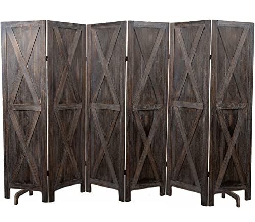 Premium Home 6-Panel Room Divider, Rustic Brown Barn Door X-Pattern Screen - color: Barnwood Brown - X Pattern - 6 Panel