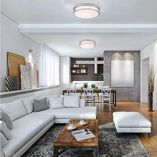 2Pack 13 Inch Oval LED Ceiling Lights, LED Flush Mount Light Fixture, 23W, 2700K/3000K/3500K/4000K/5000K Adjustable, Brushed Nickel Ceiling Mount Light Fixture for Bedroom Kitchen Bathroom - color: Brushed Nickel, size: 13 inch - 2 Pack