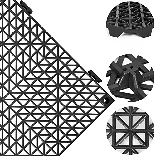 ToLanbbt Modular Interlocking Cushion 12P 11.8" x 11.8" Interlocking Rubber Floor Drain Holes Non-Slip Splicing Drainage Mats for Deck, Shower, Kitchen, Drain Pool, Sauna Bath, Indoor Outdoor (Black) - size: 12 PCS