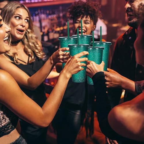 Suertestarry Tumbler with Straw and Lid,Water Bottle Iced Coffee Travel Mug Cup,Reusable Plastic Cups,Perfect for Parties,Birthdays,24oz-5 Pack (Dark Green, 10 pack) - color: Dark Green, size: 10 pack