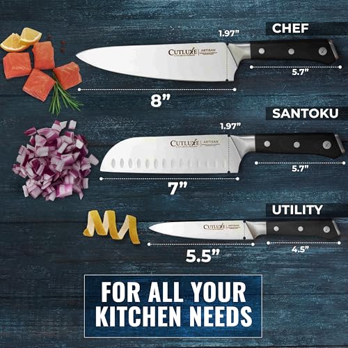 Cutluxe Chef Knife Set, 3-Piece Kitchen Knives – Razor Sharp German Steel - size: 3 Pcs Knife Set