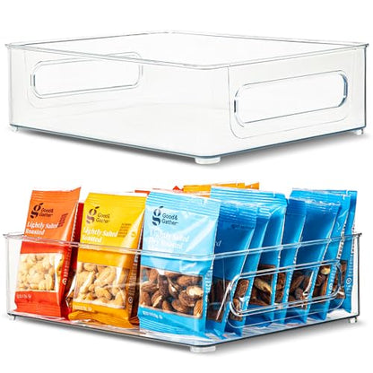 Plastic Food Storage 2 pack Clear Container Bin with Handles for Organizing Kitchen, Pantry, Refrigerator, Freezer, Pantry, Cabinet, Closet, Bathroom. Stackable 10”x8”x3” - size: 10x8x3
