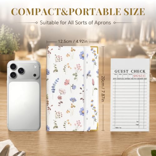 Server Book,7 Pocket Zipper Organizer,Server Books for Waitress - color: Floral2