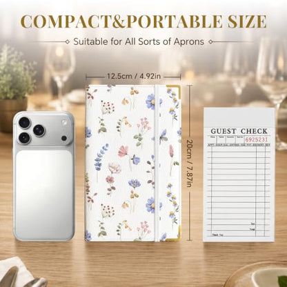Server Book,7 Pocket Zipper Organizer,Server Books for Waitress - color: Floral2