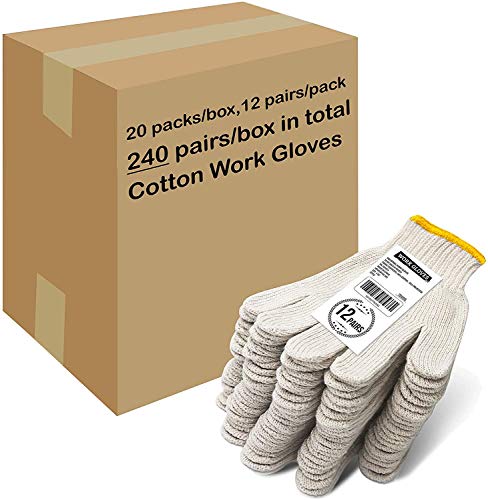Evridwear Cotton Polyester String Knit Shell Safety Protection Work Gloves for Painter Mechanic Industrial Warehouse Gardening Construction Men One Case (12 PairsX20) With no dots, M Size - color: No Dots - 240 Pairs, size: Medium