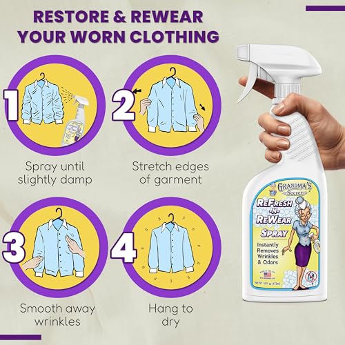 Grandma's Secret Refresh N ReWear Spray - Instantly Removes Wrinkles & Odors - Wrinkle Release, Fabric Refresher Spray, Chlorine, Bleach and Toxin-Free - 16 Ounce, 3 Pack - size: 16.00 Fl Oz (Pack of 3), style: Refresh N Rewear
