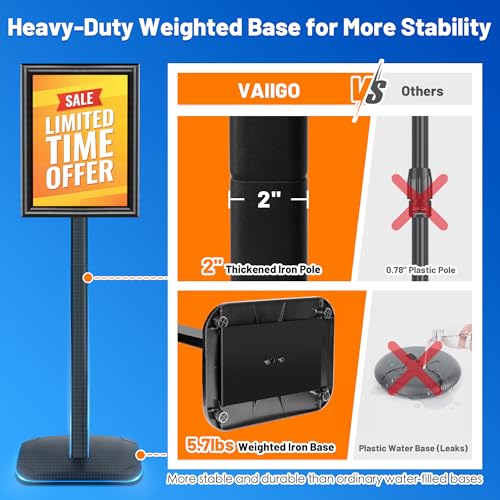 Pedestal Sign Holder Stand with Heavy Duty Base, 8.5x11 Inch Floor Standing Sign Holder, Vertical & Horizontal Menu Stand for Display Indoor/Outdoor Advertising, Poster, Restaurant Menu, Store, Black - color: Black, size: 8.5x11 in