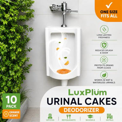 Urinal Screens Deodorizer 10 Pack Long-Lasting Orange Scent, Splash Control Urinal Mats Odor Eliminator for Wet & Dry Urinals Bathroom Freshener, Toilet Deodorizer, Urinal Cakes
