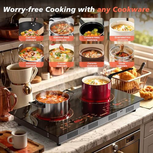 2 Burner Electric Cooktop 110V, 2000W, 24" Countertop & Built-in - size: 24 Inch 2 Burner Orange