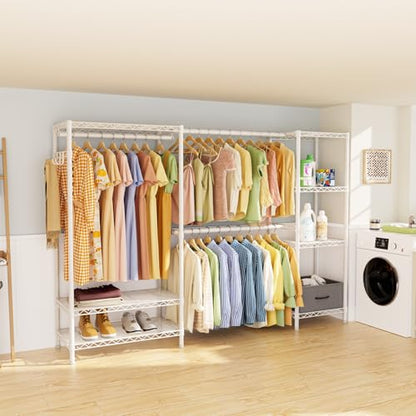 Golpart Heavy Duty Clothing Rack with Adjustable Shelves Clothes Wardrobe - color: White, size: 15"DX(70-87)"WX74.5"H