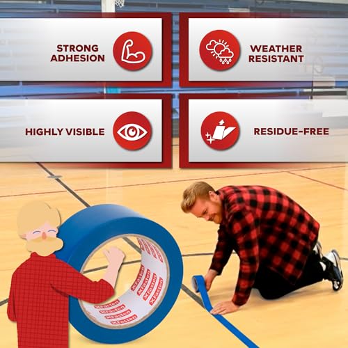 XFasten Vinyl Floor Tape 2 Inch x 36 Yards 6 Mils | Gym and Court Marking Tape for Outdoor, Gymnasium, Classroom | Blue Marking Tape for Dancefloor - color: Blue