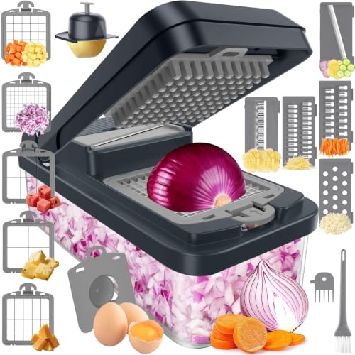 15-in-1 Vegetable Chopper with 10 Blades, Food Veggie Cutter, Gray - color: Gray, size: 10 Blades