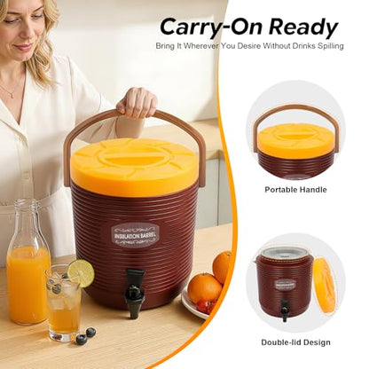 Insulated Beverage Dispenser 3 Gal/6.6Gal, Stainless Steel Commercial Drink Dispenser with Spigot, 24H Hot/Cold Thermal Carafe for Coffee, Tea, Water, Parties (Brown, 3Gal / 11L) - color: Brown, size: 3Gal / 11L
