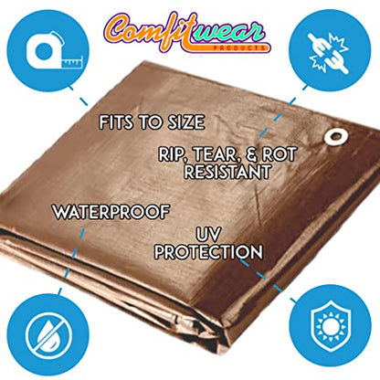 16 MIL Heavy Duty Tarp Super Heavy Duty Tarp Cover 16 MIL Multi-Purpose Extra Heavy Duty Tarps Car Tarp Boat Tarp Camping Tarp General Purpose Waterproof Tarp Cover (10' X 12', Brown) - size: 10' X 12'