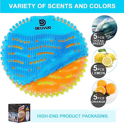 Deuvuo Urinal Screens Deodorizer (15 Pack) | Urinal Cakes Deodorizer 3D Wave Anti-Splash Odor Protection Urinal Mats for Toilets, Bathroom, Office Hotels | Long-lasting fragrance