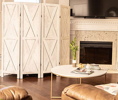 Premium Home 6-Panel Room Divider, Rustic White Barn Door X-Pattern Screen - color: Rustic White - X Pattern - 6 Panel