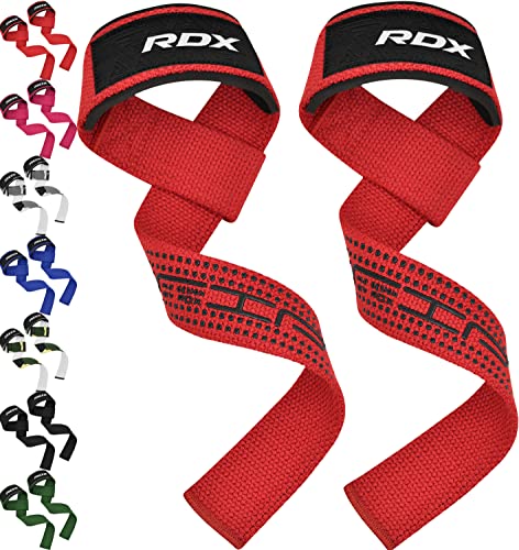 RDX Lifting Straps for Weightlifting –100% Cotton Heavy Duty Gym Wrist Strap with 5MM Neoprene Padding, 60CM Anti-Slip Hand Grip Wraps for Deadlifts Powerlifting Workouts Strength Training, Men Women - color: Dotted Red