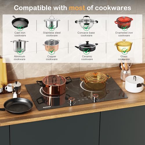 Karinear Electric Cooktop 2 Burner, 110V Electri Stove Top, Knob Control - color: 2 burners