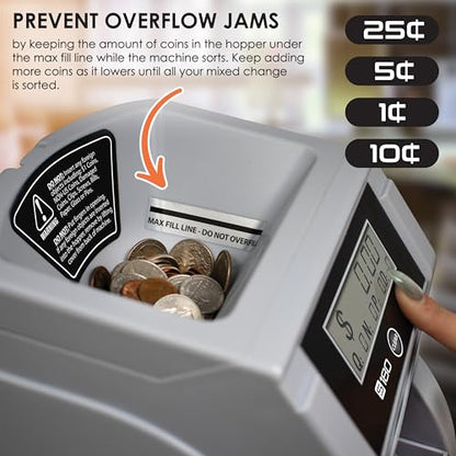 Nadex S180 Digital Coin Sorter and Counter – Displays Total and Denomination Values, Black
