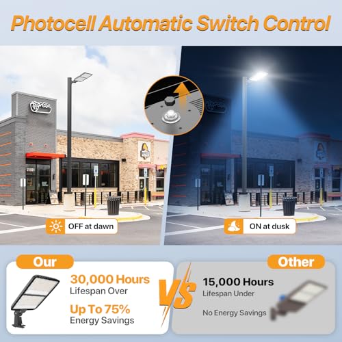 400W LED Parking Lot Light: 48000LM, 5000K Adjustable Arm Mount - size: 400W