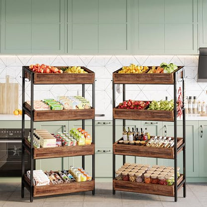 Tribesigns 4-Tier Retail Display Rack Stand, Wooden Snack Candy Rack, Storage Shelf Organizer with Heavy-Duty Metal Frame, Easy Assembly (2, Brown) - color: Brown