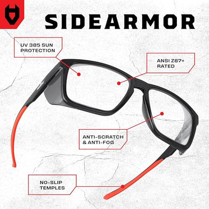 NoCry ANSI Z87.1 Clear Safety Glasses with Side Shields — Durable Anti Fog & Scratch Resistant Eye Protection Glasses or Men & Women — ANSI Z87 Rated Protective Eyewear with 100% UV Shielding for Work - color: Black & Red