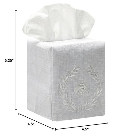 Jacaranda Living Square Tissue Box Cover, Linen/Cotton Fabric Tissue Holder, Decorative Cloth Tissue Cube Cover, Embroidered Bee Designs, Napoleon Bee Wreath (White) - color: Napoleon Bee Wreath (White)