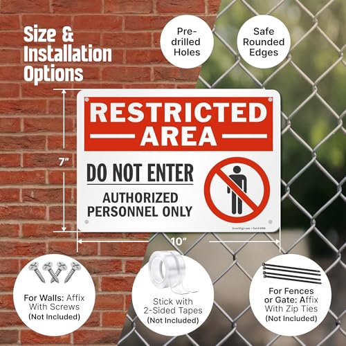 SmartSign 10 x 14 inch “Restricted Area - Do Not Enter, Authorized Personnel Only” OSHA Metal Sign, 40 mil Laminated Rustproof Aluminum, Red, Black and White, Made in USA - style: 10" x 14" - Aluminum
