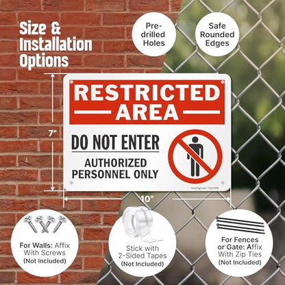 SmartSign 10 x 14 inch “Restricted Area - Do Not Enter, Authorized Personnel Only” OSHA Metal Sign, 40 mil Laminated Rustproof Aluminum, Red, Black and White, Made in USA - style: 10" x 14" - Aluminum