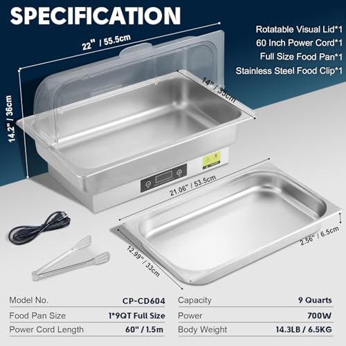 9QT Electric Chafing Dish Buffet Server with Temperature Control - size: 604-Full Pan