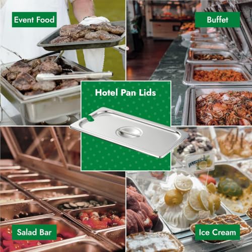 HECMAC 6-Pack 1/3 Size Slotted Hotel Pan Cover, Heavy Duty, Stainless Steel Solid Steam Table Catering Food Pan Lid with Handle, 23 Gauge - size: 1/3 Size, Notched Lid