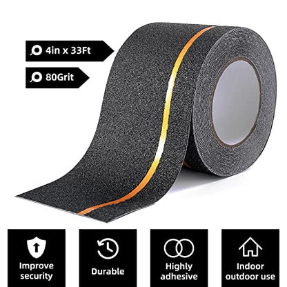 Reniteco 4" x33Ft Anti Slip Tape Reflective Black 1PC - color: 09-Black-Reflective, size: 4in x 33Ft