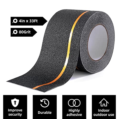 Reniteco 4" x33Ft Anti Slip Tape Reflective Black 1PC - color: 09-Black-Reflective, size: 4in x 33Ft