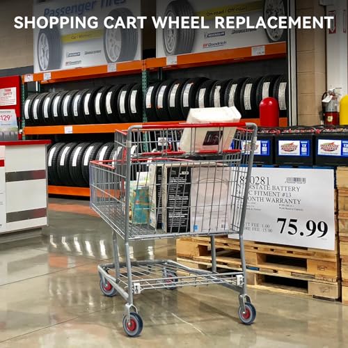 5'' Shopping Cart Wheels Replacement, 5/16" Casters Set of 4 Rubber Wheels for Cart Supermarket Grocery Retail Stores, Each Wheel Load 350lbs (4 Wheel) - style: Grey/Red (5/16'' Bore)