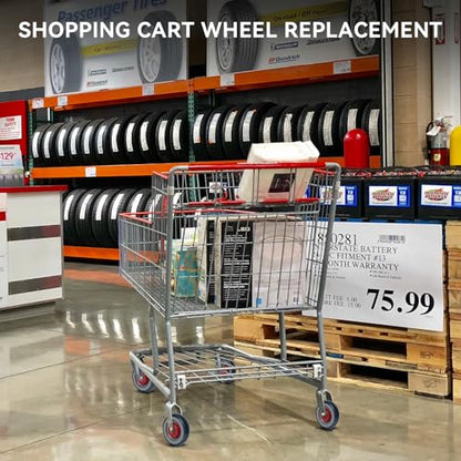 5'' Shopping Cart Wheels Replacement, 5/16" Casters Set of 4 Rubber Wheels for Cart Supermarket Grocery Retail Stores, Each Wheel Load 350lbs (4 Wheel) - style: Grey/Red (5/16'' Bore)
