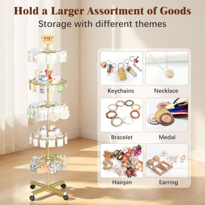 Flenpptly 5-Tier Rotating Display Stand with Round Storage Trays, Gold - color: Gold
