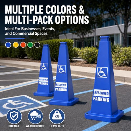 BESEA Reserved Parking Cones 3 Pack, 36 Inch Weighted Parking Cones - color: Blue, size: 36INCH With Caution Sign