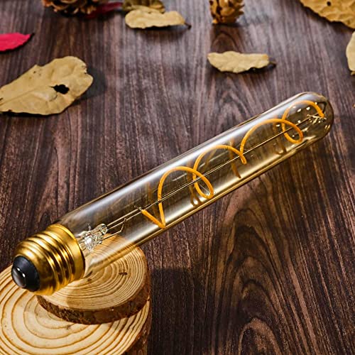 Leools Vintage LED Spiral Filament Bulb T10, 8.9inch Long Tubular Dimmable Edison Light Bulbs,E26 Base,Amber Glass,Warm White,2200K, 400LM(40W Equivalent), Pack of 4 - style: 8.9in(225mm)