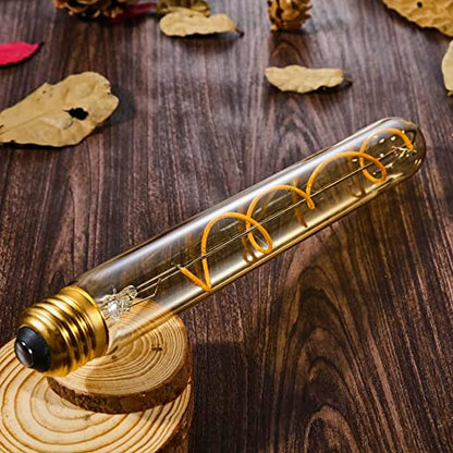 Leools Vintage LED Spiral Filament Bulb T10, 8.9inch Long Tubular Dimmable Edison Light Bulbs,E26 Base,Amber Glass,Warm White,2200K, 400LM(40W Equivalent), Pack of 4 - style: 8.9in(225mm)