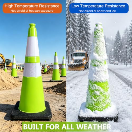 28 Inch Green Traffic Cones, 4 Pack Heavy Duty PVC Safety Cones - color: Green