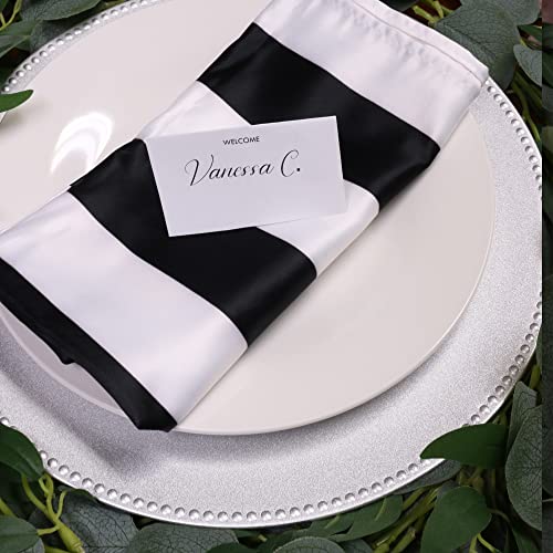 Your Chair Covers - 10 Pack 20 Inch L'Amour Satin Napkins Black and White, Oversized, Double Folded and Hemmed Table Napkins for Restaurant, Bistro, Wedding, Thanksgiving and Christmas - color: Black and White