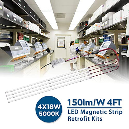 Magnetic Mount 4FT LED Retrofit Kit,72W 2X4FT(1 Driver & 4 LED Strips),150LM/W,5000K Daylight,0-10V Dimmable,T8 T10 T12 Fluorescent Replacement kit for Troffer,Quick Easy Install - color: Daylight