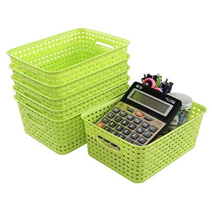 Plastic Storage Woven Basket Bins, 6 Packs - color: light Green