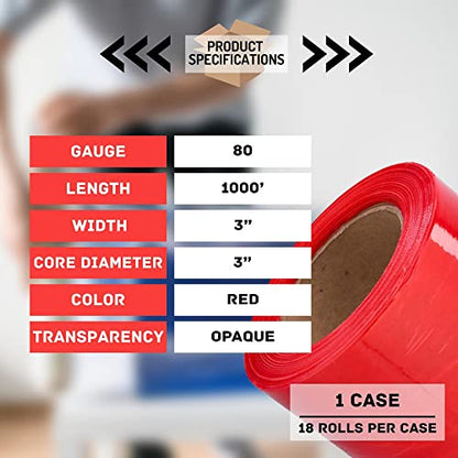 PSBM Dark Red Mini Stretch Film/Wrap 3 Inch x 1000 Feet 80 GA 18 Rolls - color: Red, size: 3 Inch