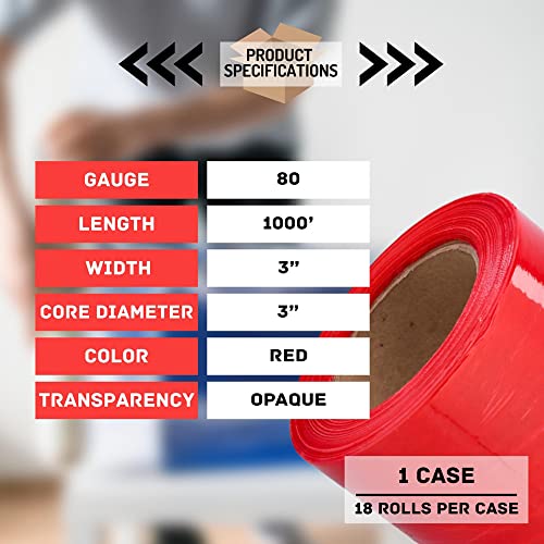 PSBM Dark Red Mini Stretch Film/Wrap 3 Inch x 1000 Feet 80 GA 18 Rolls - color: Red, size: 3 Inch