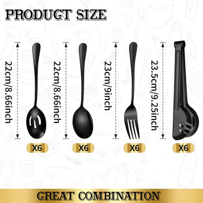 Serving Utensils Set, 24-Piece Large Stainless Steel Serving Spoons and Forks for BBQ, Buffets, Catering, Parties, Weddings, Restaurants - Black - color: Black