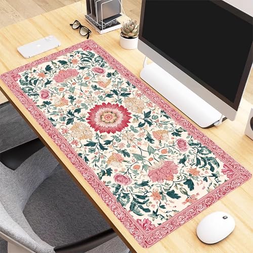 Pink Floral Large Gaming Mouse Pad with Stitched Edges,35.7" X 15.7" Thicken 3mm Extended Computer Office Desk Mat Pad,Gaming Mousepad Protector Non-Slip Rubber Base,Keyboard Mat Pink Desk Accessories - color: Classical Print